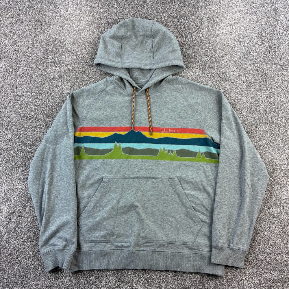 L.L. Bean Hoodie Mens Medium Gray Mountain Comfort Camp Sweatshirt Pullover